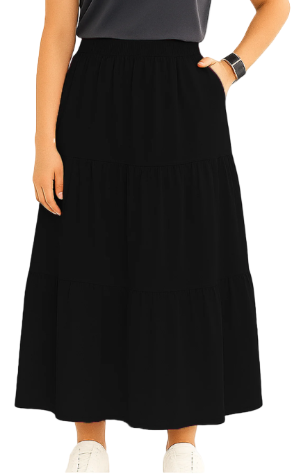 Women's A-Line Summer Maxi Skirt with Pockets – Lightweight High-Waist Flowing Skirt for Casual & Beach Wear