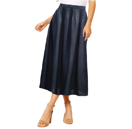 Women's Floral Midi Skirt – Summer Elastic Waist Skirt, Breezy Mid-Length Skirt for Casual & Dressy Occasions