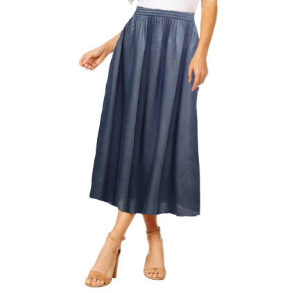 Women's Floral Midi Skirt – Summer Elastic Waist Skirt, Breezy Mid-Length Skirt for Casual & Dressy Occasions