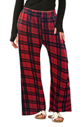 Women's Wide Leg Check Palazzo Trousers – Elastic Waist, Comfortable Casual & Lounge Pants