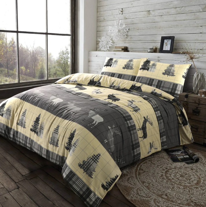 XMAS Stag Tartan Thermal Flannel Duvet Cover Set