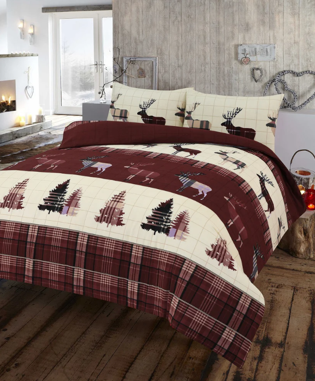 XMAS Stag Tartan Thermal Flannel Duvet Cover Set