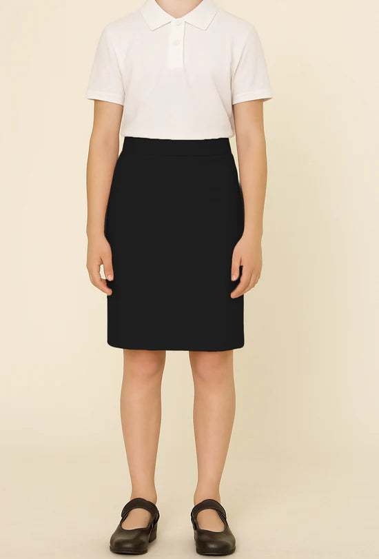 Girls’ Knee Length Pencil Skirt | Smart School Uniform Skirt | Stretch Scuba Fabric | Elastic Waist, Comfortable Fit