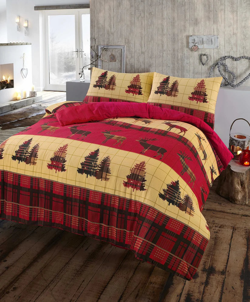 XMAS Stag Tartan Thermal Flannel Duvet Cover Set